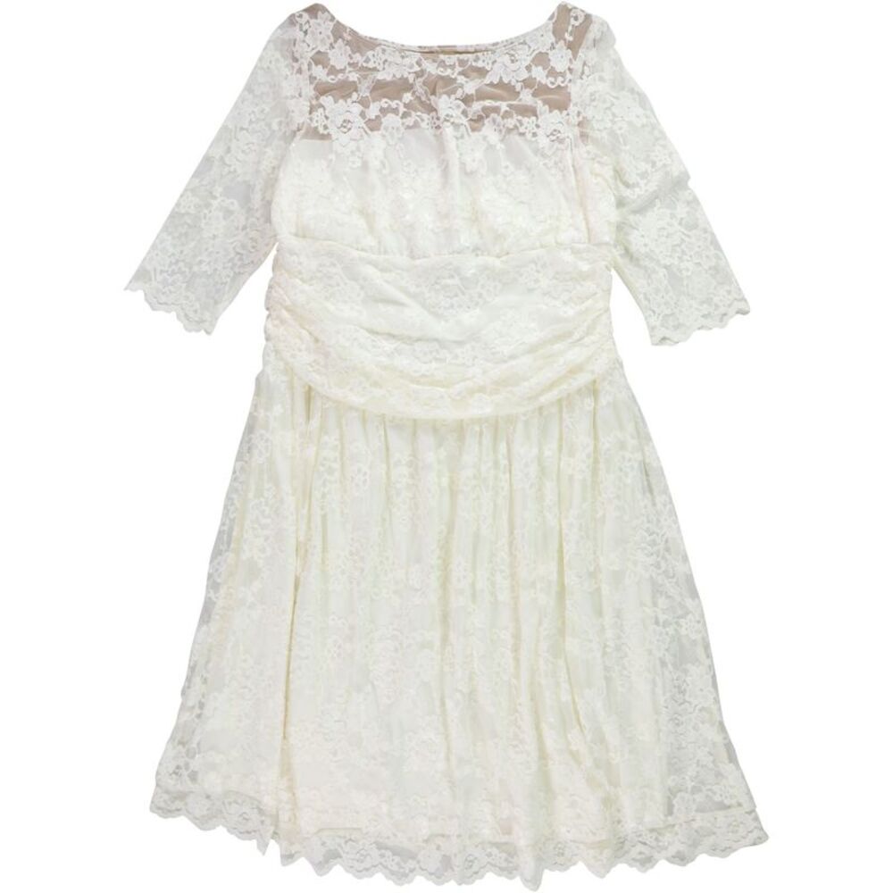 Kiyonna Womens Bridal Floral Lace Midi Dress, NWT